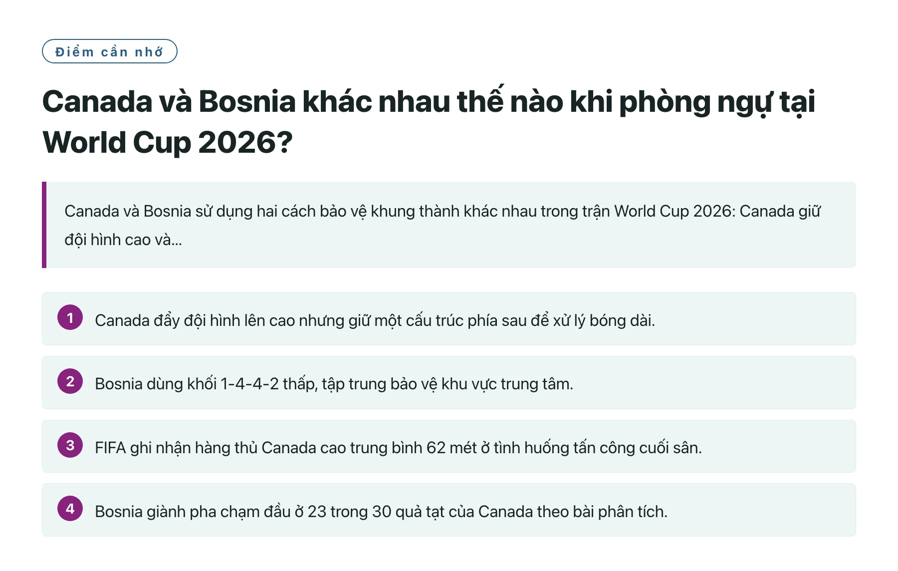 Canada và Bosnia khác nhau thế nào khi phòng ngự tại World Cup 2026?——全文要点速览