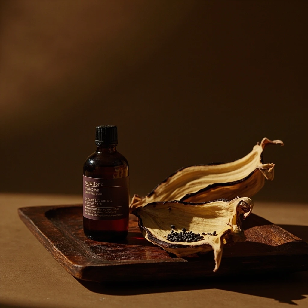 Wild vanilla pods split open revealing their aromatic seeds